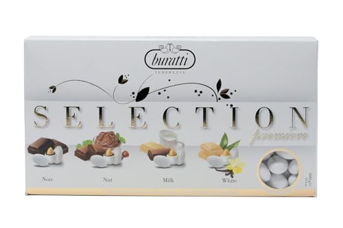 Buratti Confetti Dragées à l'amande Recouverte de Chocolat Tendresses Sélection 1 Kg -noir, noisette, lait et blanc