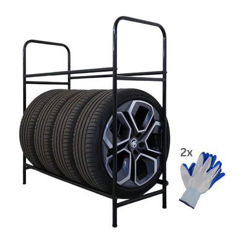 PROREGAL Reifenregal CARRERO HxBxT 106x106x46cm, bis zu 8 Reifen auf 2 Ebenen, Schwarz, Werkstattregal, Lagerregal, Kellerregal