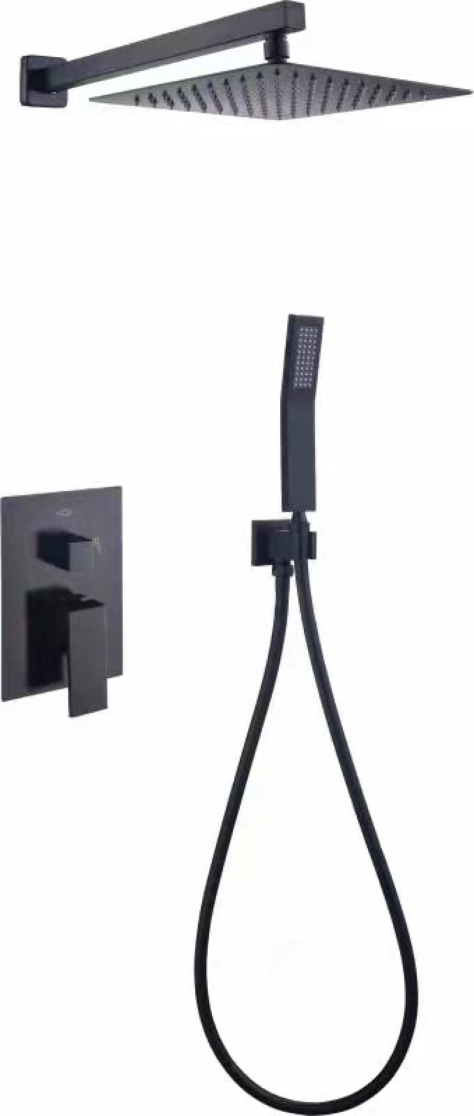 OZBMA Concealed Shower Set Hotel Household Full of Supercharged Shower, Stainless Steel 12 Inch Matt Black
