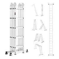 VEVOR Mehrzweckleiter, 7-in-1-Multifunktionsleiter, A-Rahmen, 5-Stufen-Teleskopleiter, Leitergerüst 5750 mm, verstellbare Hochleistungsleiter, 150 kg Tragkraft, für den Außenbereich zu Hause