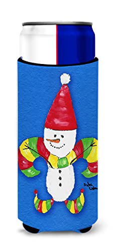 Christmas Snowman Fleur de lis Ultra Beverage Insulators for slim cans 8504MUK