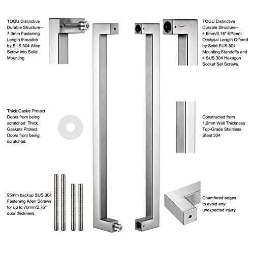 Togu Tg-R3030 Heavy Duty Commercial Grade 900Mm/36 Inches Square/Rectangle Shape Solid 1.2Mm Thick Stainless Steel 304 Push Pull Door Handle, Full Brushed Stainless Steel Finish #TOP3