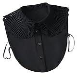 Atmungsaktiver falscher Kragen aus Baumwolle und Polyester, mit Schößchen-Schulter-Design, einfach zu tragen, modischer Halsschmuck für tägliche Outfits, abnehmbarer Kragen, Schwarz , One size