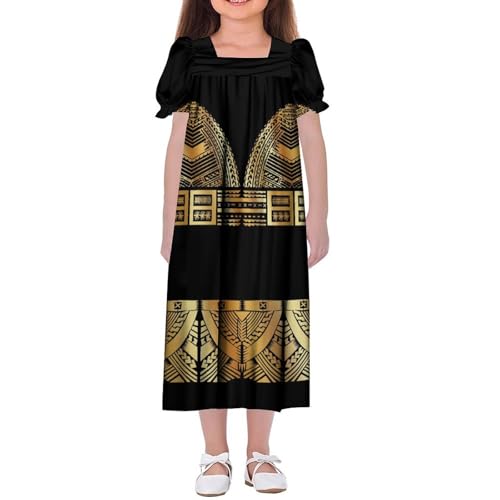 Micronesian Mumu Women's Square-Neck Dress and Men's Shirt Polynesian Family Party Suit for Girls and Boys2