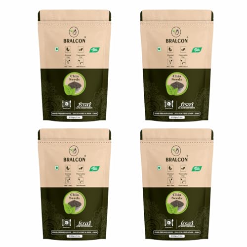 Image of BRALCON Raw Unroasted Natural Chia Seeds - 400g (Pack of 4) | with Omega 3 and Rich in Fiber, Calcium & Protein for Weight Loss Management | Anti Oxidant | Healthy Superfood