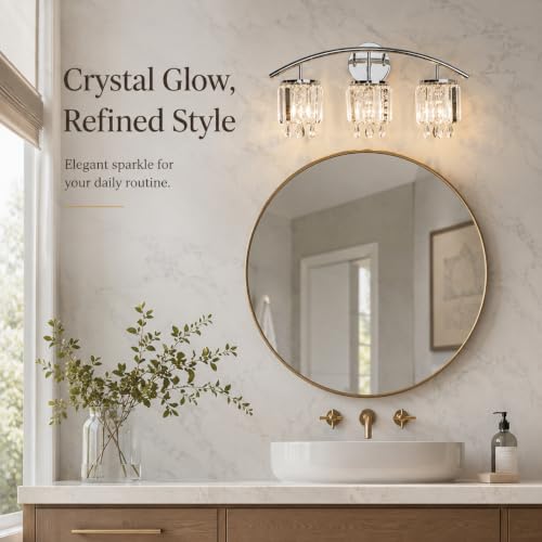 Image of USHOWER 3-Light Wind Chime Crystal Bathroom Light Fixtures
