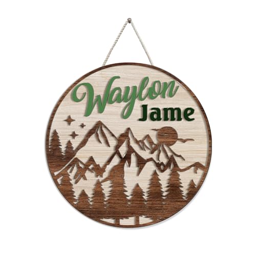 Mondily Personalized Baby Name Signs, Baby Birth Announcement Sign, Mountain Name Signs for Nursery Decor, 2 Layers Wood Birth Stat Sign for Daughter Photography Prop, Baby Shower Gifts