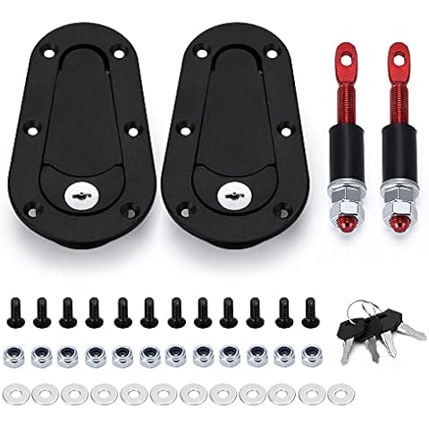 Hypertune Universal Racing Car Flush Hood Latch & Pin Kit Flush Mounted Hood Pins Engine Bonnet Latch Lock Kit Hood Lock Kit Car Cover Lock Black Cover