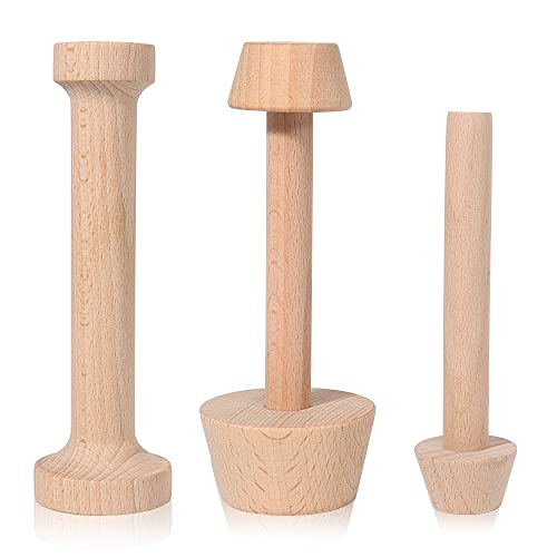 Wooden Tart Tamper Set, Double Side Egg Tart Cake Bottom Mold, Pie Masher DIY Cake Pastry Tool for Mini Egg Tart, Cheesecakes and Dessert Baking (3 Pieces)