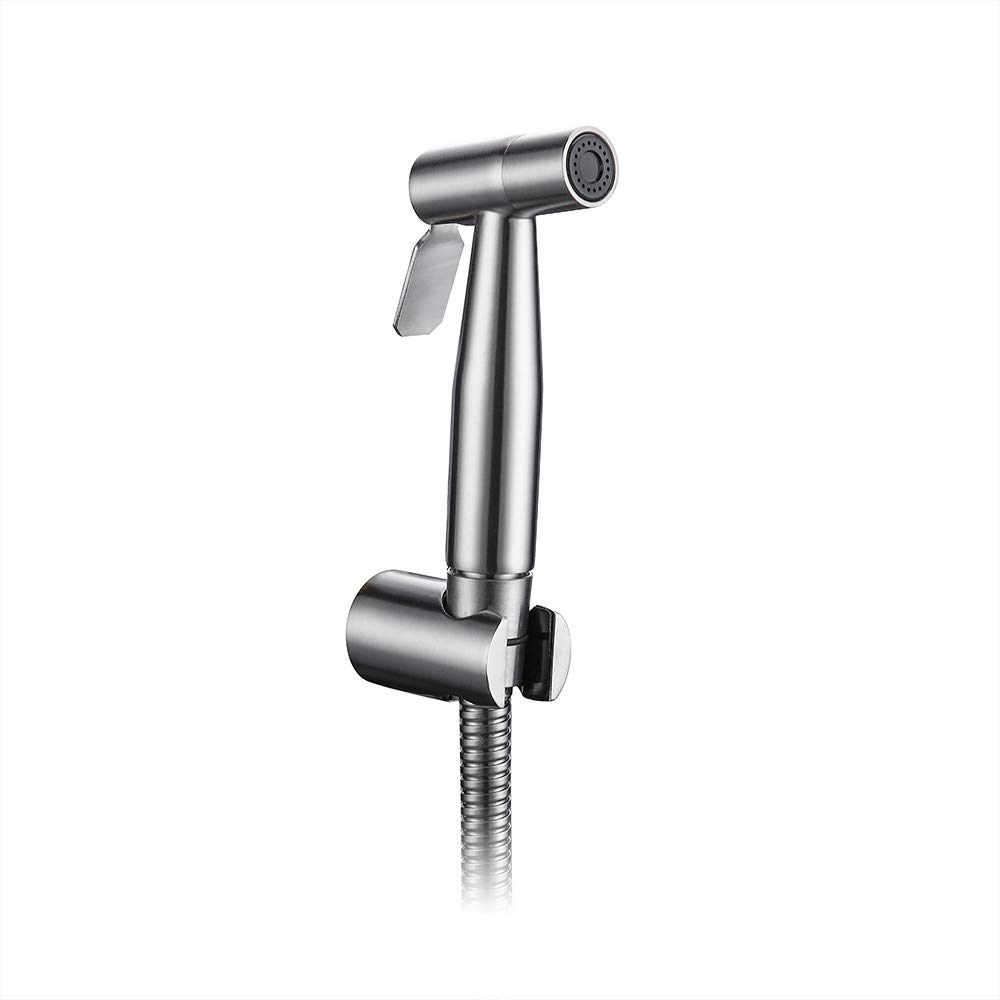 Kit doccetta per bidet in ottone, tubo flessibile da 119,4 cm e supporto da parete in ABS, attacco nero per WC e doccia per una facile pulizia e igiene, design a pressione regolabile