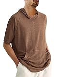 Yasiter Men's Thin Hooded T Shirt Sweatshirts Short Sleeve Cool Solid Color Pullover Hoodies with Kangaroo Pockets Brown