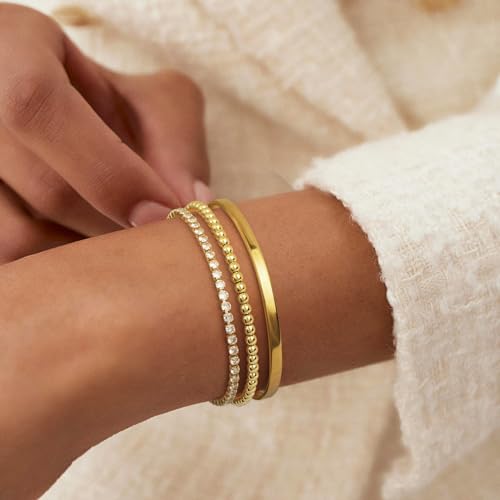 Gold Bracelets - Stackable Tennis & Cuff Bracelets, Gold Bangles, Cubic Zirconia, 18K Gold Plated, Gifts for Women & Girls2