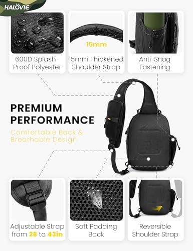 HALOVIE Anti-theft Tactical Sling Bag RFID Black Military Shoulder Bag with Phone Pack EDC Molle Crossbody Bag for men4