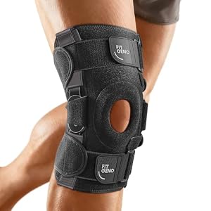 Fit Geno Hinged Knee Brace for Meniscus Tear: Adjustable Knee Support for Knee Pain w/Side Stabilizers & Hinges for Injury or Surgery Recovery – Men and Women