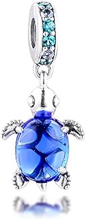 FUNSHOPP 2020 Summer Blue Murano Glass Sea Turtle Dangle Bead 925 Silver DIY Fits for Original Pandora Bracelets Charm Fashion Jewelry