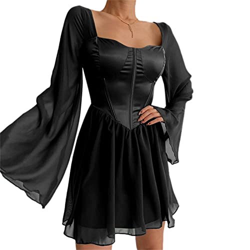 Mini robe à manches bouffantes pour femme avec jupe asymétrique en maille de soirée