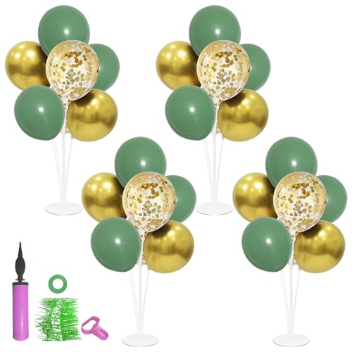 Image of ZJDHPTY 4Set Green and Gold Balloon Stand Table Centerpieces Party Decor | Woodland Baby Shower Bridal Shower Jungle Birthday Graduation Retirement St. Patrick's Day Easter Wedding Party Decorations