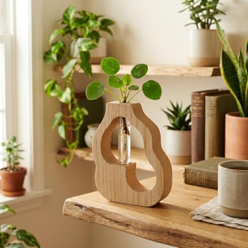 Image of CraftVatika Decorative Items for Home Decor, Test Tube Flower Wooden Vase for House Warming Gifts New Home Living Room, Anniversary Return Birthday Gifts for Woman Man, Aesthetic Room Decor Items