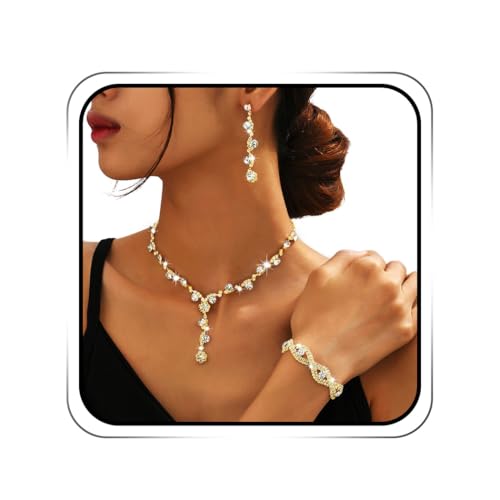 Sixexey Rhinestone Jewelry Set Sparkly Prom Jewelry Necklace Wedding Necklace Jewelry Accessories for Women