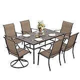 NUU GARDEN 7 Pieces Outdoor Dining Sets, Textilene Swivel Patio Table and Chairs All-Weather Outdoor Furniture Set for Lawn, Backyard, Balcony, Black and Brown