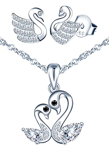 Conjunto de cisne de plata de ley el regalo perfecto de collar y pendientes de mujer