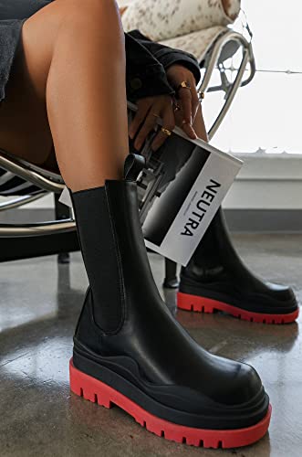 Vertundy Women's Chelsea Ankle Boots Slip On Mid Calf Chunky Platform Comfortable Pull-On Booties (Red,Us Size8) #TOP3