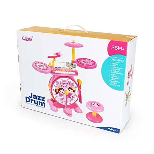 BAOLI 2-in-1 Children Musical Instrument Boy & Girl Electronic Rock Roll Jazz Drum Kit Set with Piano Keyboard and Microphone and Stool 24keys