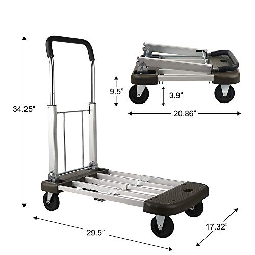 Platform Cart Foldable Push Cart Aluminum Adjustable Length Dolly Cart With Polyurethane Mute Wheel,330-Lb Capacity #TOP2