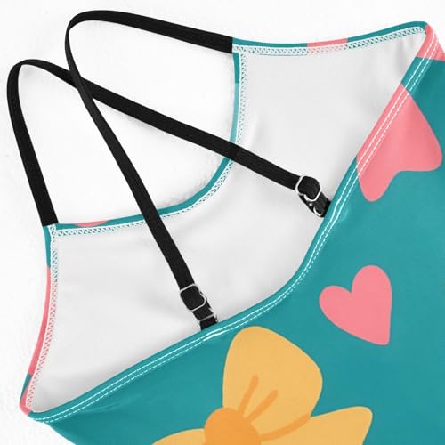Bolaz Girls Swimsuits One-Piece Bathing Suits Multicolor Kids Sport Summer Beach Swimwear for 3-10 Years Old-Bow Heart Pattern4