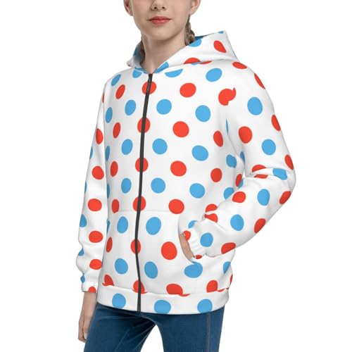 Red Blue Polka Dots Kid Hoodies Boys Zip Up Sweatshirts Girls Pullover with Pocket