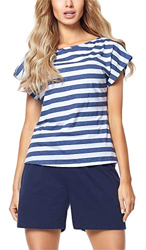 Preisvergleich Produktbild Merry Style Damen Schlafanzug MS10-178 (Marine / Hellblau, XL)