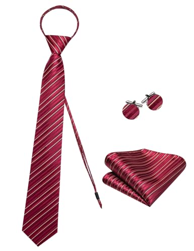 Image of Hi-Tie Zipper Ties for Men Pre-tied Tie Set Lapel Pin Pocket Square and Cufflinks Formal Business Wedding Adjustable Necktie