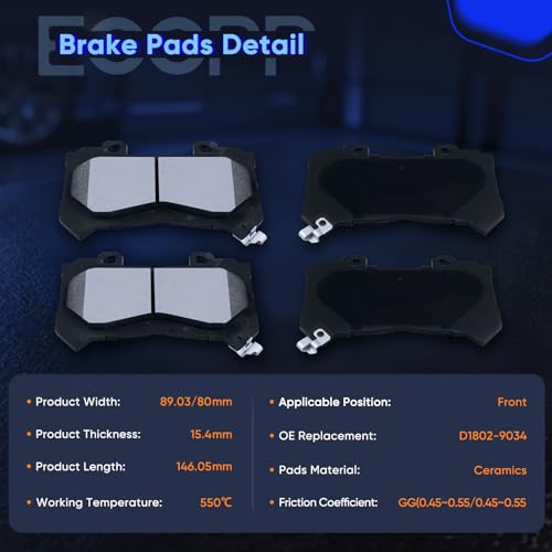 Image of ECCPP 4pcs Front Brake Pads Kits Fit For Chevrolet For Colorado 2015-2020 | Ceramic Brake Pads For GMC For Canyon 2015 2016 2017 2018 2019 2020 Disc Brake Pad Set;w /Hardware