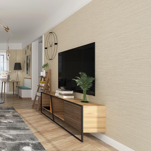 Haimin Grasscloth Wallpaper Peel and Stick 20.9in X 393in Fabric Contact Paper Wall Paper Textured Wallpaper Horizontal Stripes Look Self-Adhesive Thick Vinyl Embossed (Beige) Haimin Grasscloth Wallpaper Peel and Stick 20.9in X 393in Fabric Contact Paper Wall Paper Textured Wallpaper Horizontal Stripes Look Self-Adhesive Thick Vinyl Embossed (Beige)