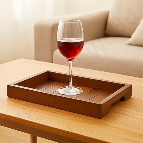 Image of Premium Sheesham Wood Serving Tray - Rectangular Wooden Tray with Handles for Kitchen, Dining, Coffee Table & Home Decor - Tea Snacks Breakfast Tray - 10 x 6 Inch