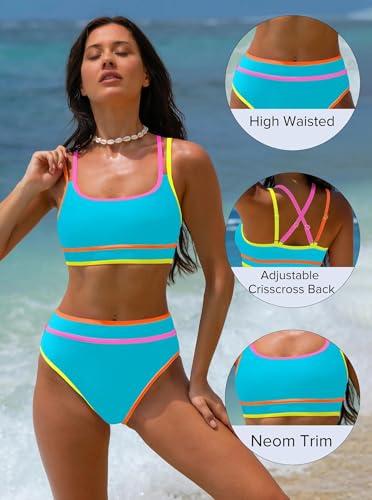 Image of popvil Women's High Waisted Bikini Sets 2026 Neon 2 Piece Swimsuit