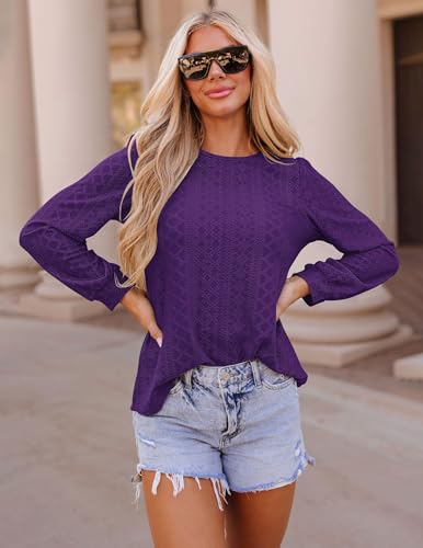 Chicrise Blusa Mujer Larga Chic Camiseta Otoño Elegante Finos Camisa Entallada Modernas Suelta Morado X-Grande 46-48 XL