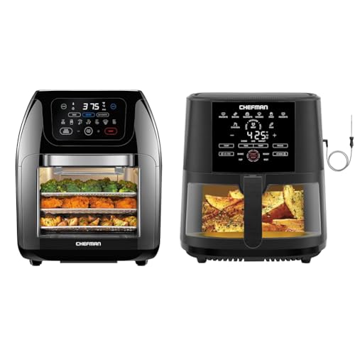 CHEFMAN Multifunctional Digital Air Fryer+ Rotisserie, Dehydrator, Convection Oven, 17 Touch Screen & Air Fryer 8 Qt with Probe Thermometer, 8 Preset Functions