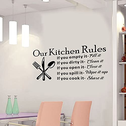 Our Kitchen Rules Wall Decal Vinyl Wall Stickers Removable Wall Decor Art Diy Knife Fork Spoon Quotes Sticker Mural For Dinner Room Livingroom Window Home Decoration Wallpaper #TOP3