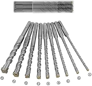 9pcs Hammer Drill Bit Set SDS-plus Drill Bit Set,Hammer Drill Bit Set SDS 5mm - 16mm Rotary Hammer Drill Bit Set, Metric Drill Bit, Carbide Tip, for Brick, Concrete, Stone and Cement