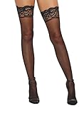 Dreamgirl Women's Sheer Lace Top Thigh Highs, Black, One Size