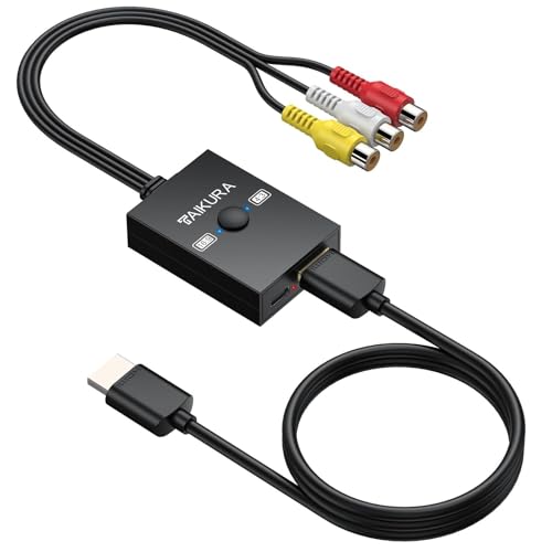 TAIKURA Convertidor RCA a HDMI 1080P, Adaptador AV a HDMI con Cable HDMI, Relación de Aspecto 16:9/4:3, Compatible con Wii/PS1/PS2/N64/Xbox, Soporta PAL/NTSC