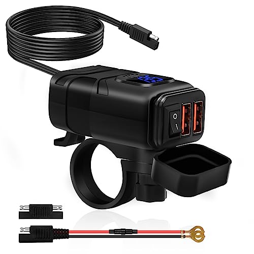Prise USB Moto 12V avec interrupteur et voltmètre LED pour moto et bateau