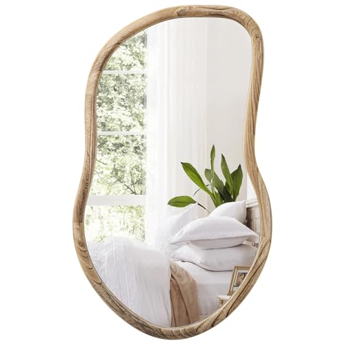 FEUFOAM Irregular Wall Mirror Wood Asymmetrical Mirror Large Bathroom Vanity