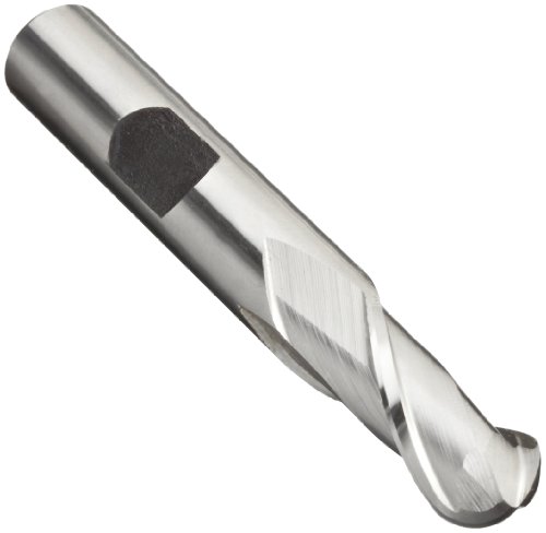 Image of 905 High Speed Steel (HSS) Ball Nose End Mill, Inch, Weldon Shank, Uncoated (Bright) Finish, 30 Degree Helix, 2 Flutes, 4.75 inch Overall Length, 1 inch Cutting Diameter, 1 inch Shank Diameter