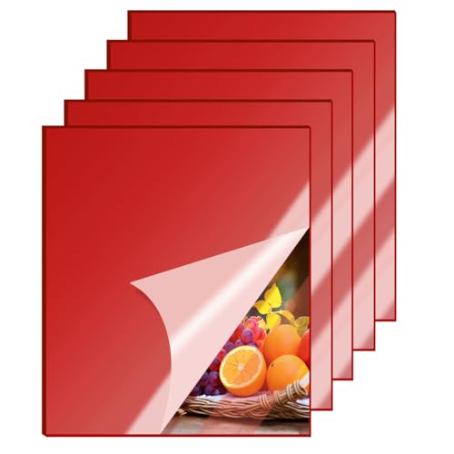 Image of 5 Pcs 12 x16 Inch Red Acrylic Mirror Sheet, 1 /8 Inch Thick Opaque Glossy Mirror, Plexiglass Mirror Sheets with Protective Film, Rigid Mirror Acrylic Sheets for Sawing, DIY, Laser Cutting and Engraving