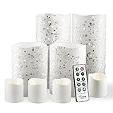 FURORA LIGHTING White Glitter Real Wax Flameless LED Candles with Remote & Timer (2/4/6/8 H), Battery Operated for Safety and Elegance, Pack of 8