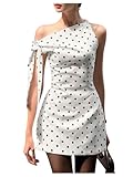 Floerns Women's Polka Dots Off The Shoulder Mini Dress Knot Side Retro Bodycon Dresses White Small