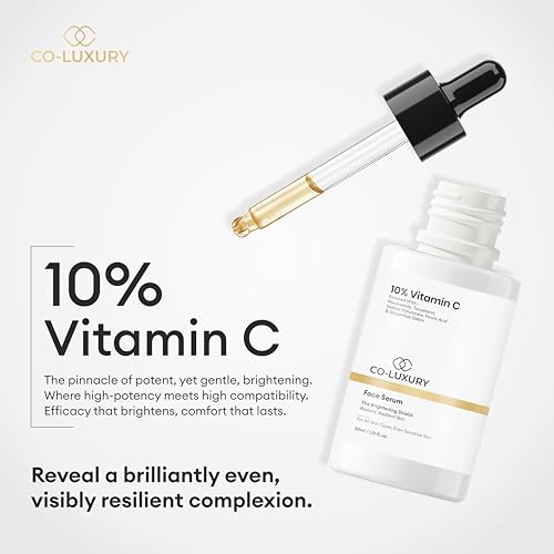 Image of CO Luxury 10% Vitamin C Face Serum with Niacinamide & Hyaluronic Acid | Brightening, Hydrating, Dark Spot Removal | For All Skin Types 30ml (New Packaging & Better Formulation)