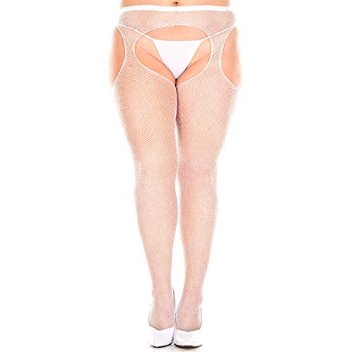 Music Legs 903Q-WHITE Plus Size Fishnet Suspender Seamless Pantyhose44; White Music Legs 903Q-WHITE Plus Size Fishnet Suspender Seamless Pantyhose44; White